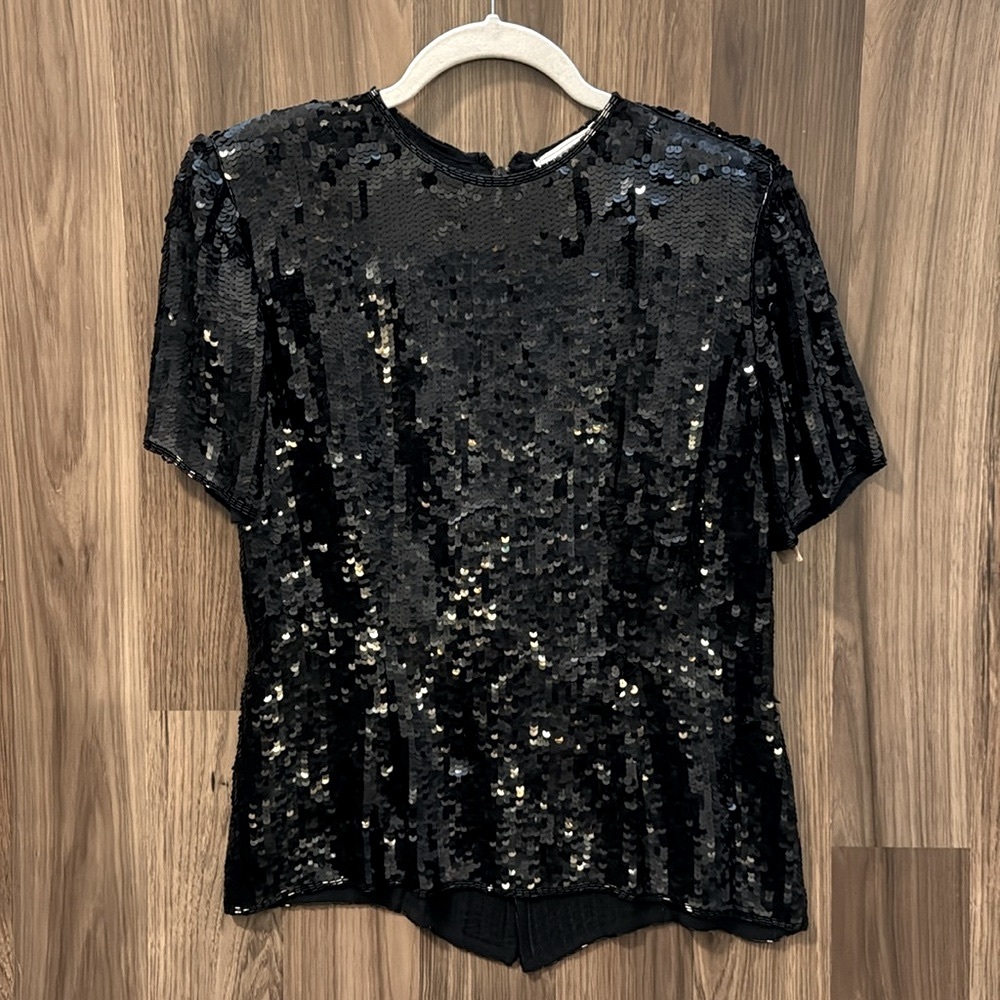 Victor Costa Silk Sequins Vintage Black Bugle Beaded Lined Full Zip Blouse NWT 8